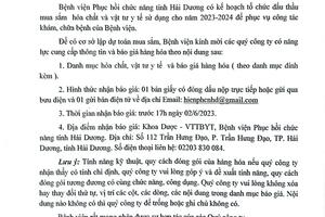THƯ MỜI CHÀO GIÁ HÓA CHẤT XÉT NGHIỆM
