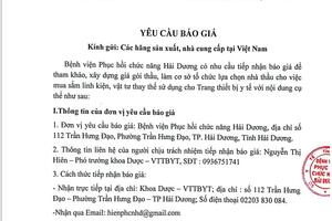 THƯ MỜI CHÀO GIÁ LINH KIỆN TRANG THIẾT BỊ Y TẾ