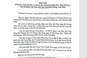 THƯ MỜI BÁO GIÁ HỆ THỐNG CHỤP CẮT LỚP CT
