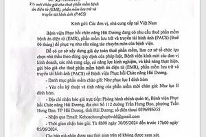 THƯ MỜI CHÀO GIÁ THUÊ PHẦN MỀM BỆNH ÁN ĐIỆN TỬ
