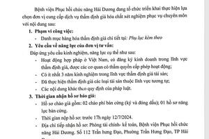 THƯ MỜI THẨM ĐỊNH GIÁ HÓA CHẤT XÉT NGHIỆM PHỤC VỤ CHUYÊN MÔN