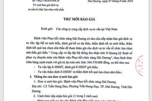 THƯ MỜI BÁO GIÁ TƯ VẤN ĐẤU THẦU THIẾT BỊ Y TẾ