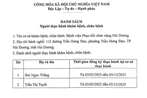 Danh sách người thực hành khám bệnh, chữa bệnh tại Bệnh viện từ ngày 03/03/2025 đến 03/12/2025