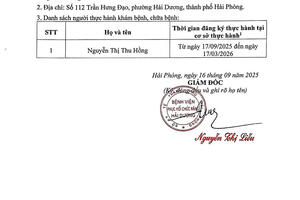 DANH SÁCH NGƯỜI THỰC HÀNH KHÁM BỆNH, CHỮA BỆNH TẠI BỆNH VIỆN PHỤC HỒI CHỨC NĂNG HẢI DƯƠNG