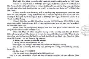 Thư mời báo giá cho kế hoạch Mua sắm hạ tầng công nghệ thông tin triển khai hồ sơ bệnh án điện tử của Bệnh viện Phục hồi Chức năng Hải Dương