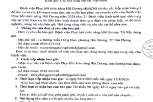 Thư mời báo giá cho kế hoạch mua sắm vật tư tiêu hao phục vụ chuyên môn của Bệnh viện Phục hồi chức năng Hải Dương năm 2026 (đợt 2)