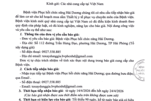 Thư mời báo giá cho kế hoạch mua sắm Thiết bị y tế phục vụ chuyên môn của Bệnh viện