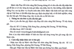 Thư mời báo giá gói thầu: sửa chữa, bảo trì, bảo dưỡng, kiểm định hệ thống Oxy cao áp phục vụ chuyên môn năm 2026