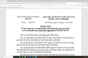 Thông báo Về việc công bố cơ sở khám bệnh, chữa bệnh đáp ứng yêu cầu là  cơ sở hướng dẫn thực hành theo Nghị định số 96/2023/NĐ-CP